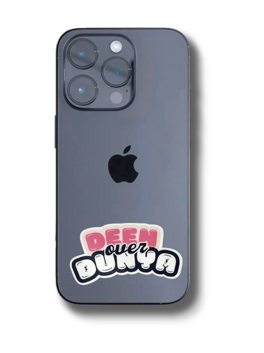 Sticker vinyle "DEEN OVER DUNYA" waterproof – Autocollant décoratif résistant à l’eau • La religion avant la dounya